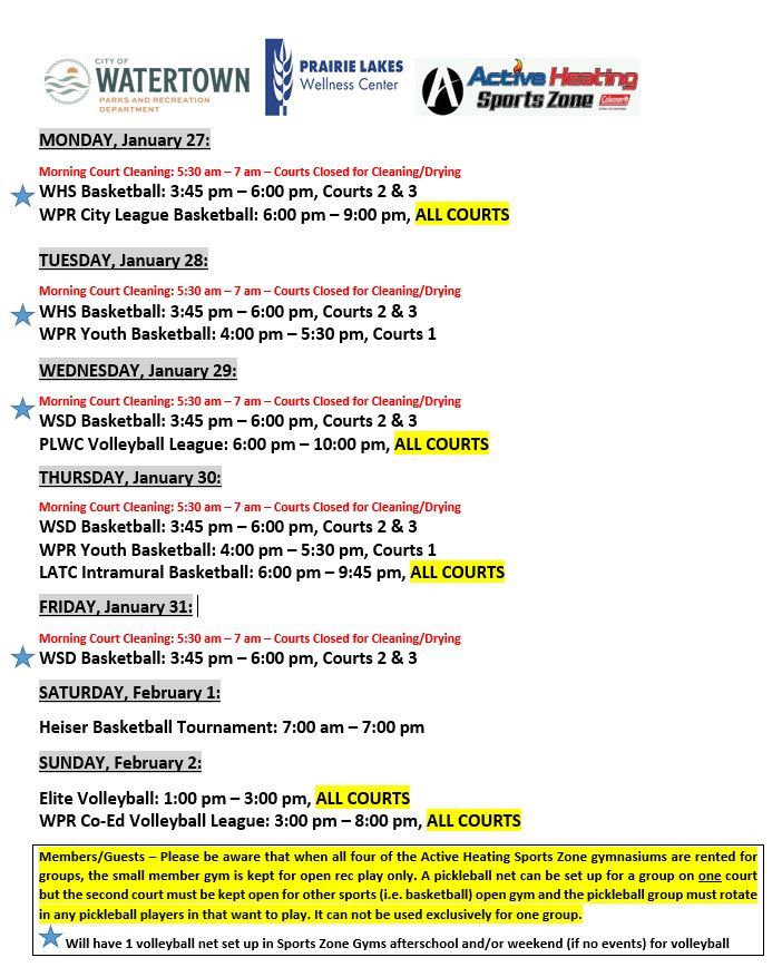 SZ Schedule Jan 27, 2025