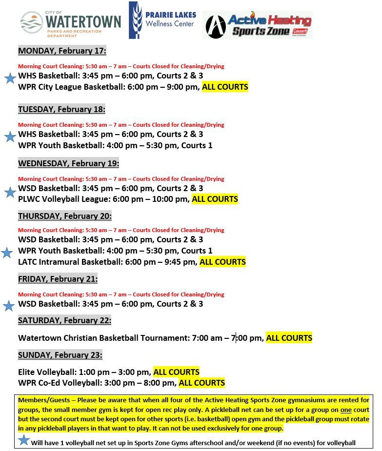 SZ Gym Schedule Feb 17 2025