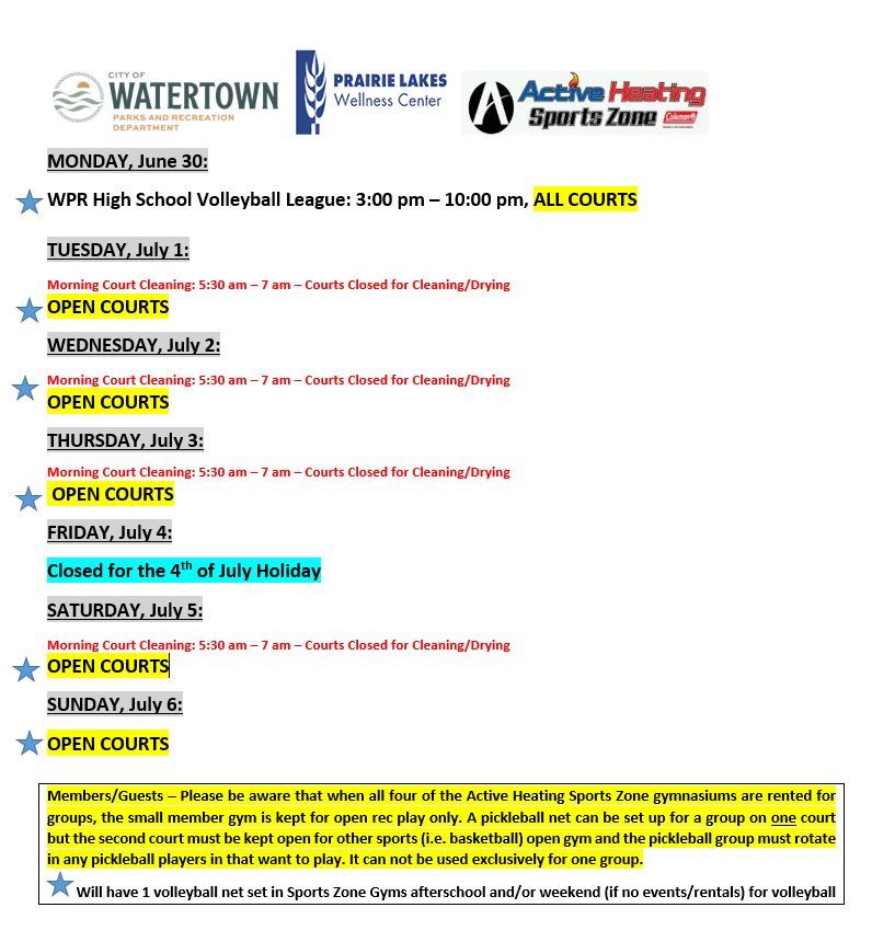 SZ Gymnasium Schedule Week of June 30 2025
