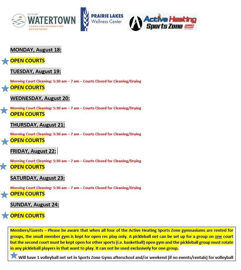 SZ Schedule Week of Aug 18 2025