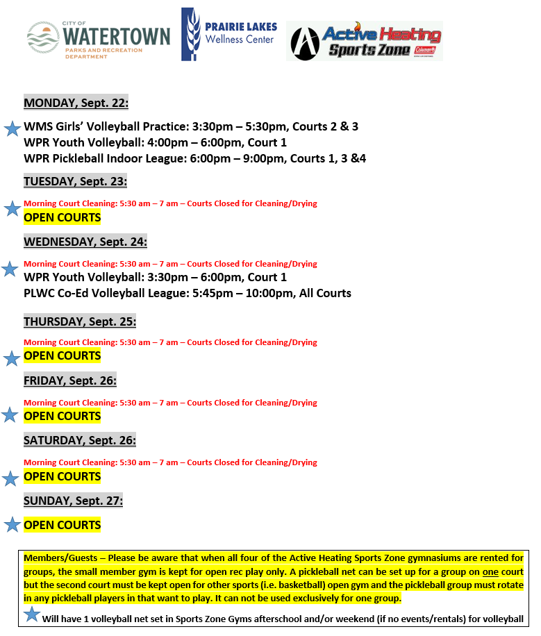 SZ Schedule Week of Sept 22 2025