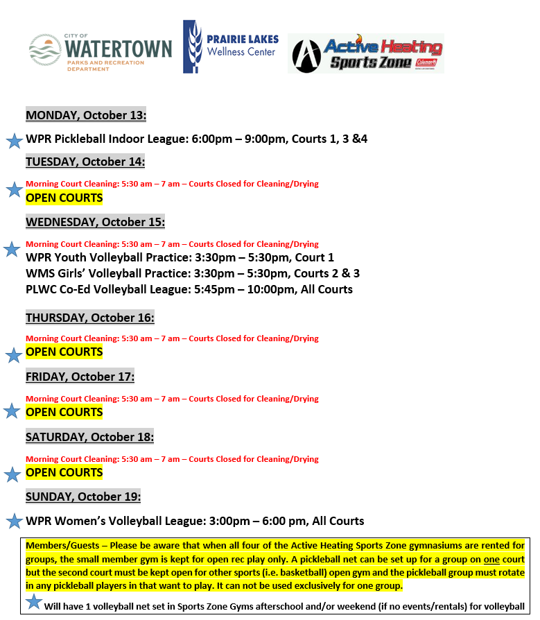 SZ Schedule Wk of Oct. 13 2025