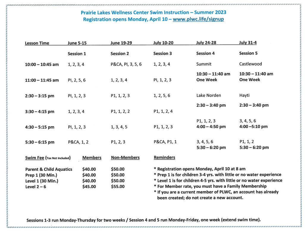 2023 summer swim lessons